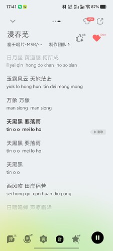 这张图片显示了一部手机上的音乐播放界面，上面显示着歌曲名称和歌词，并有播放控制按钮。 (由 AI 生成标题)