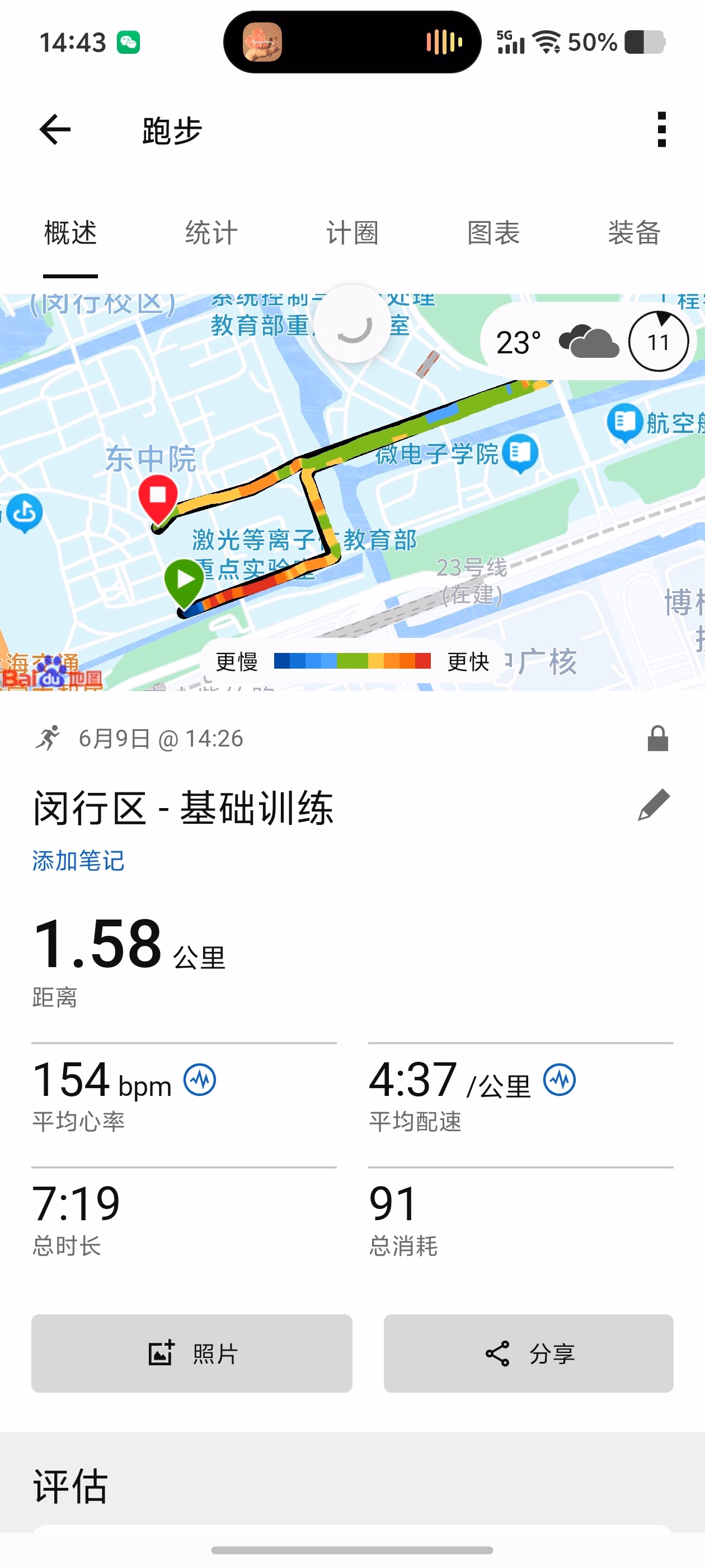 这张图片显示了一张跑步应用的屏幕截图，展示了在闵行区进行的跑步路线、距离、平均心率、配速和卡路里消耗等数据。 (由 AI 生成标题)|225x500