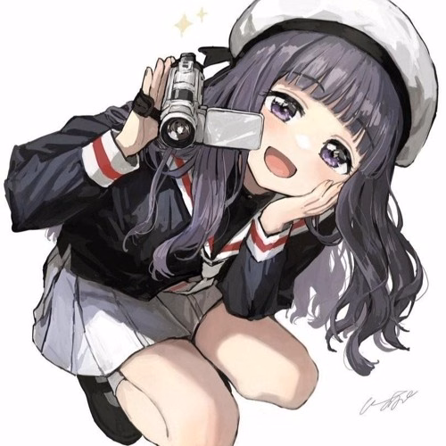 An anime-style girl with purple hair is holding a camera and smiling. (Captioned by AI)|500x500