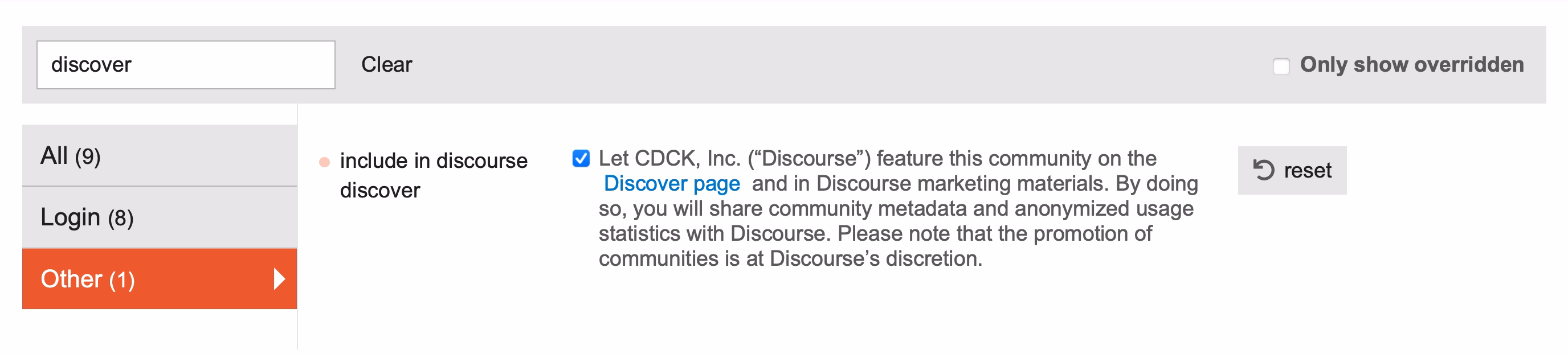 The image displays a screenshot of a webpage with a search bar and a clear button, and below the search bar, there is a message indicating that the user can include in discourse, discover, login, and other options.  (Captioned by AI)|690x155